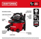 CRAFTSMAN CMXEVBE17606 12 Gallon 6.0 Peak HP Wet/Dry Shop Vac with Detachable Leaf Blower, Portable Shop Vacuum Wet and Dry with Filter, Dust Bag, Hose and Attachments for Garage, Outdoor Cleaning