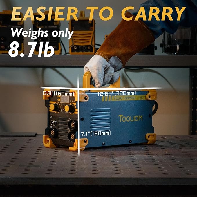 TOOLIOM 135A Mini MIG Welder Flux Core 110V MIG Welder Gasless Flux MIG/Lift TIG/Stick 3 in 1 Welding Machine Portable