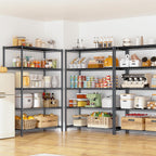 5 Tier Storage Shelves 71"H Wire Shelving Adjustable Metal Shelving,1000LBS Pantry Shelves Sturdy Steel Wire Shelf for Kitchen School Pantry Garage Warehouse ,71"H X35.5"W X13.8"D, Black,2P