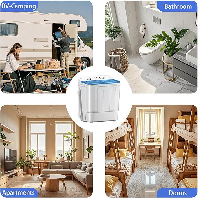 Compact Mini Twin Tub 18lbs Washing Machine with Drying Rack, 11 lbs Washer Mini Compact Laundry Machine and 7 lbs Spinner, Convenient and Efficient for Dorms, Apartment (Blue)