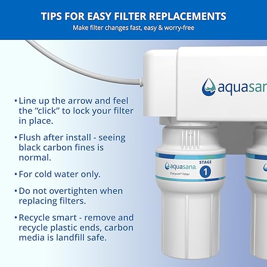 Aquasana Replacement Filter Cartridges Fit Claryum 2-Stage Under Sink Water Filter WQA Certified to Reduce Up to 99.99% of PFAS, Microplastics, Lead & Chlorine 2 Count AQ-5200R AQ-C2-R