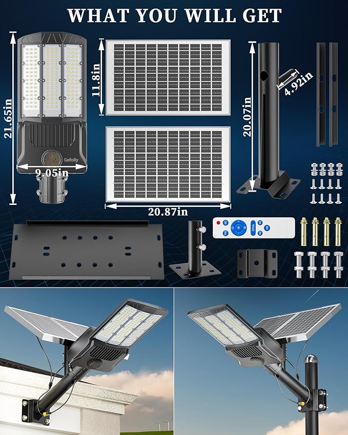 Gefolly SL-8800W Solar Street Lights Outdoor, 550000LM Commercial Parking Lot Light Dusk to Dawn IP67 Waterproof 6500K Security Flood Lights Lamp for Yard, Road, Basketball Courts