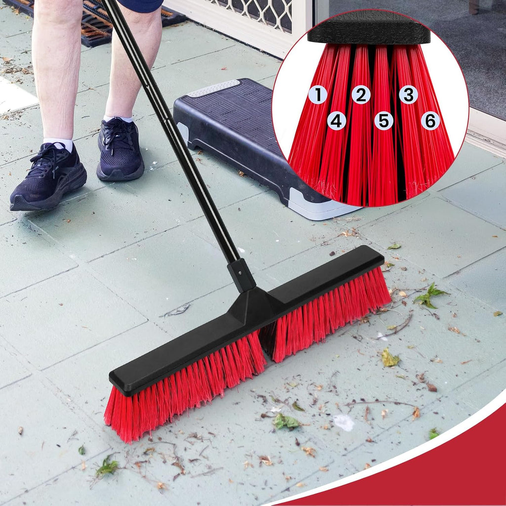 24" Push Broom Outdoor with 63" Long Handle and Stiff Bristles, Heavy Duty Outdoor Broom Brush for Workshop, Garage, Concrete, Patio and Deck Floor Sweeping
