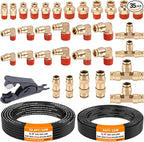 CheeMuii 32 Pcs Brass DOT Air Line Fittings With 50 FT 1/4" and 32.8 FT 3/8" DOT Air Lines Kit 3/8" 1/2" NPT Thread & Quick Connect Fittings for Semi Truck Trailer or Industrial Air System
