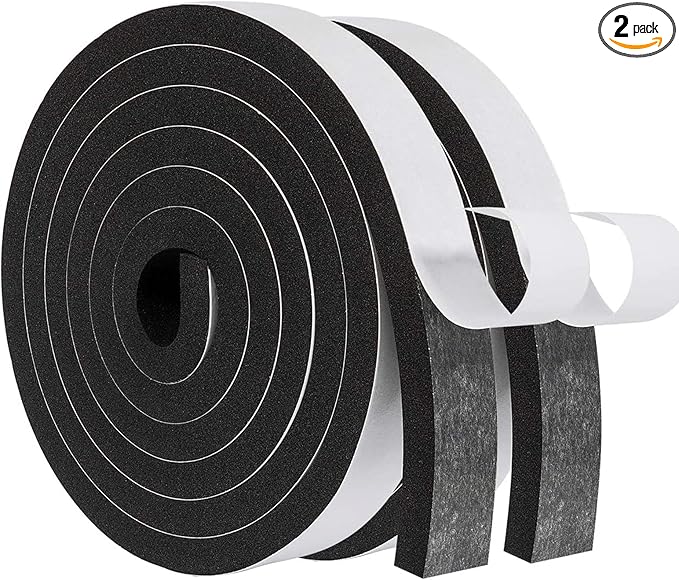 MAGZO Weather Stripping Door Seal,1 Inch Wide X 3/8 Inch Thick Adhesive Foam Tape Soundproof Weatherstripping for Windows, 2 Rolls Total 13FT Black