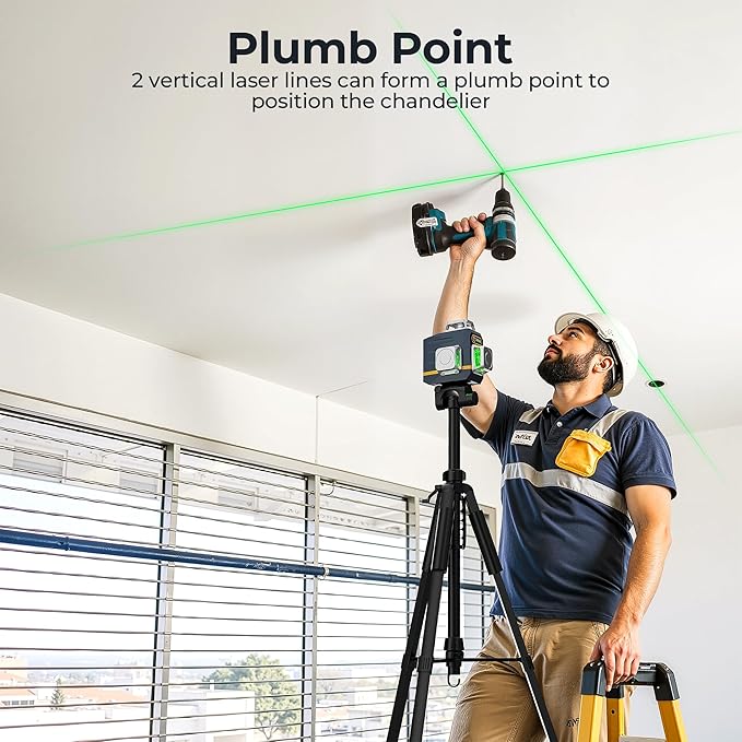CIGMAN Laser Level Self Leveling 3x360° 3D Green Cross Line for Construction and Picture Hanging, Rechargeable battery, Remote Controller, Magnetic Rotating Stand Included