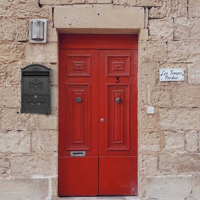 Wall Mount Mailboxes, Rust Resistant Locking Wall Mailbox for Outside, Galvanized Steel and Aluminum Stamping Process, Vintage Mailbox with Key Lock Large Capacity Outdoor Decoration, Black