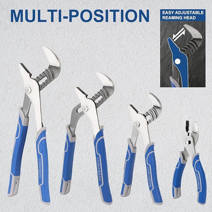 COMOWARE Large Pliers & Wrench Set 8Pcs with Pouch(12", 10", 8" Groove Joint Pliers, 8" Adjustable Wrench, 8" Linesman, 6" Long Needle Nose, 6" Slip Joint, 6" Diagonal) for Home & DIY