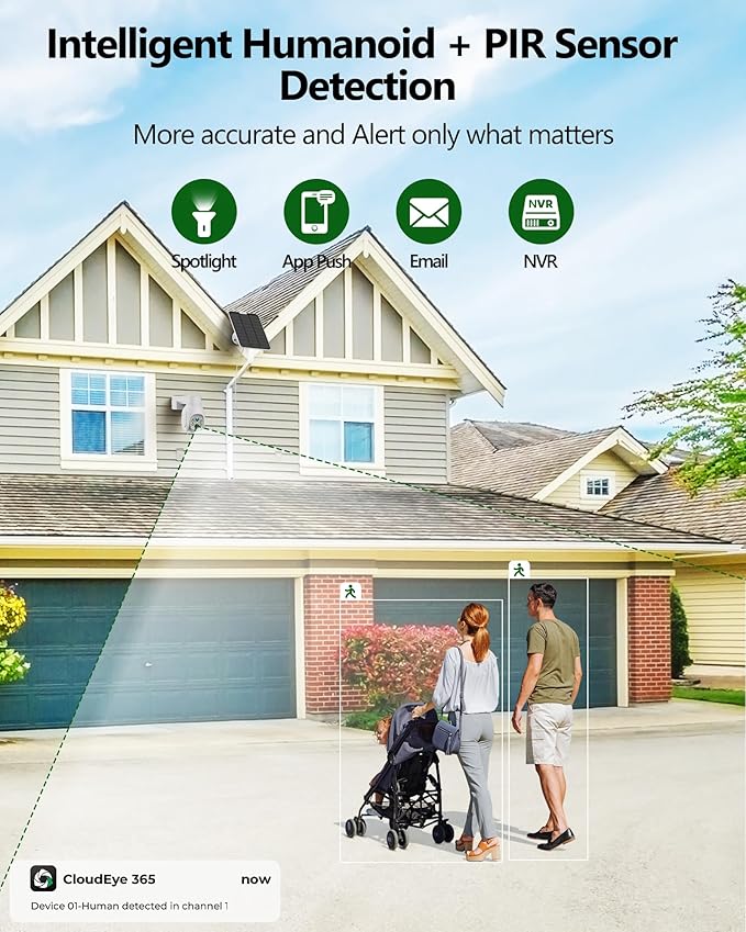 Solar Security Cameras Wireless Outdoor, 2K 360° View Solar Powered WiFi 4MP Security Camera for Home Security with Color Night Vision, PIR Detection, 2-Way Audio, Motion Alert, Easier to use