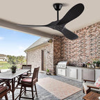 52" Ceiling Fans Without Lights, Solid Wood Ceiling Fan with Remote Control and Quiet DC Motor, Ceiling Fan no Light 3 Blades, Indoor Outdoor Ceiling Fans for Patios, Bedroom- Black