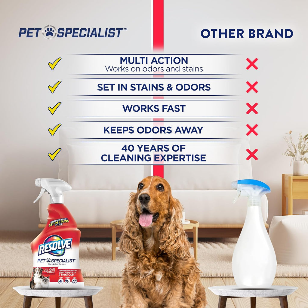Resolve Pet Specialist Stain & Odor Remover Spray – Pet Stain and Odor Remover, Carpet Cleaner Solution for Dog and Cat Urine, 22Fl Oz