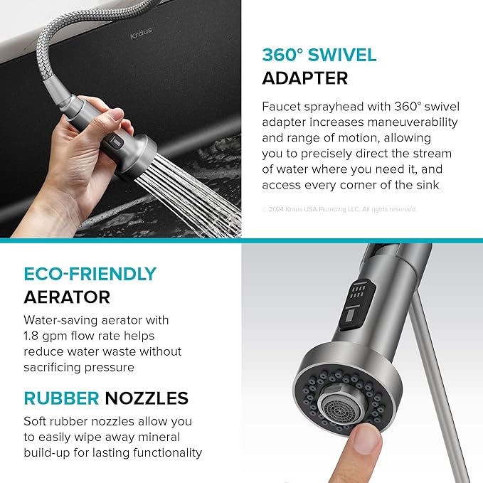 KRAUS Bolden Commercial Style 2-Function Single Handle Pull Down Kitchen Faucet in Stainless Steel, KPF-1610SS