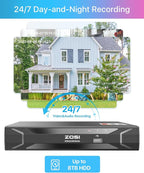 ZOSI 5MP 8CH Wired PoE Security Camera System with Audio, 4pcs Outdoor PoE Cameras, Night Vision, H.265+ 8 Channel 5MP 3K Home NVR with 1TB HDD for 24/7 Recording, No ISED is Provided
