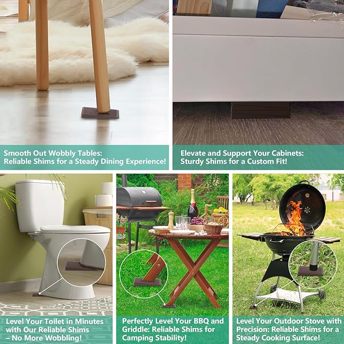 Furniture Leveler 12pcs Kit Size Variety | Multi-Purpose Rubber Shim for Leveling Feet Stable | Anti-Wobble Pad for Uneven Table, Dresser Leg, Toliet and More Furniture | Prevent from Wobbling