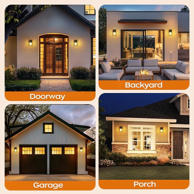 WIHTU Dusk to Dawn Outdoor Wall Lights, 4 Pack Exterior Lighting Fixtures for House, Waterproof Porch Lights with E26 Sockets, Black Outdoor Wall Sconce for Front Door, Patio, Garage