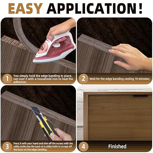 GSCIT Club Walnut Edge Banding, 1/2 inch x 250ft roll of Veneer Edge Banding -Pre-glued Flexible, Real Wood Tape Banding for Cabinet Repair Furniture Restoration