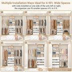 Aheaplus Closet System, 4-9Ft Closet Organizer with 4 Wooden Drawers, Wood Closet Organizer System with Tower, Walk-in Closet Organizer Wardrobe Clothes Rack with 4 Hanging Rods, Garment Rack, White