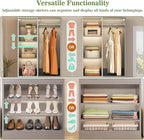 Closet System, 4.2–8.8 FT Closet Organizer with 2 Wooden Drawers and Shelves, Walk-in Closet System with 5 Hang Rods, Built-in Reach in Closet Tower, Can Fit 60 to 96 inch, Morandi Grey