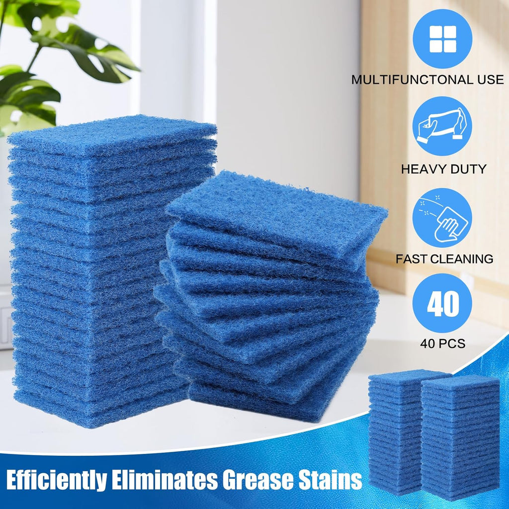 40 Pcs Heavy Duty Scour Pads,Scouring Pads,4 x 5.95 inch Scrubbing Pads for Metal Grills & Kitchen Scrubbers,Non-Scratch Reusable Dish Scrubbing Pads for Kitchen Dishes Sink Bathtub(Blue)