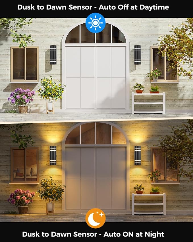SHIMR Modern Outdoor Wall Lights Dusk to Dawn, Aluminum Outdoor Light Fixture with LED Bulbs, Black Cylinder Outdoor Sconce Up and Down Outside Lights for House Porch Garage, ETL Listed