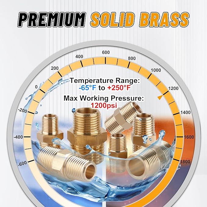 KOOTANS 30PCS Brass Pipe Fittings Hex Nipple Kit 1/8" to 1/8", 1/4" to 1/8", 1/4" to 1/4", 3/8" to 1/4", 3/8" to 3/8", 1/2" to 3/8", 1/2" to 1/2" NPT Male Adapter Pipe Fitting Brass Nipple Connector