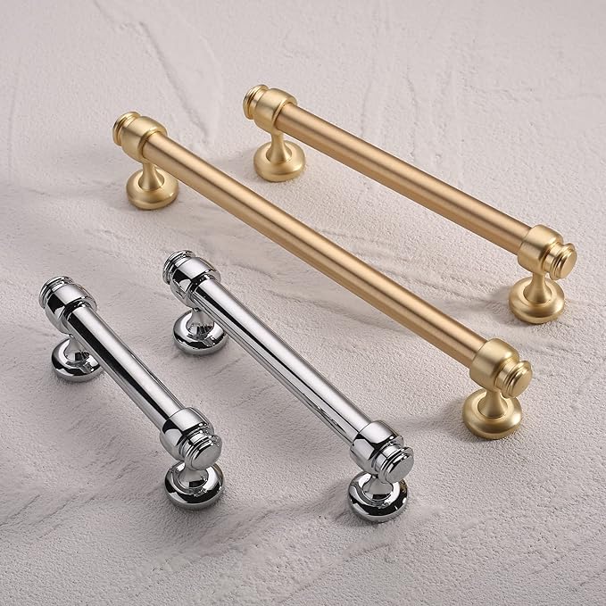 Alzassbg 5 Pack Brushed Gold Cabinet Pulls, 7 Inch(177.8mm) Hole Centers Cabinet Handles Kitchen Hardware Straight Bar for Cabinets and Drawer AL3082BB