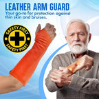 Arm Chaps Leather Protective Sleeves Arm Guard - Prevent Cuts, Scratches & Bruises - Genuine Cowhide - Ideal for Gardening & Construction - Left & Right Form-Fitting. Orange (1 Pair/X-Large).