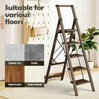 Taranta 5 Step Ladder, Portable Folding Ladder with Wide Pedal, Lightweight Aluminum Step Stool with Convenient Handgrip, 330 lbs Capacity Stepladder for Home, Office - Walnut