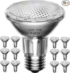 PAR20 39W Halogen Flood Light Bulbs 12PCS, 120V, E26 Medium Base, 2700K Warm White Dimmable for Indoor Spotlight, Range Hood Recessed Light Bulbs