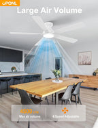 52 Inch White Ceiling Fan with Light with Remote Control, Large Air Volume, modern ceiling fan with light for Bedroom Kitchen Dining room Patio- Flush Mount