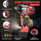 Cordless Impact Wrench 1/2 inch for Milwaukee 18V Battery: 1700FT-LBS High Torque Impact Wrench Heavy Duty Tool with 6 Sockets- Brushless Electric Impact Gun Includes LED Work Light - Bare Tool Only