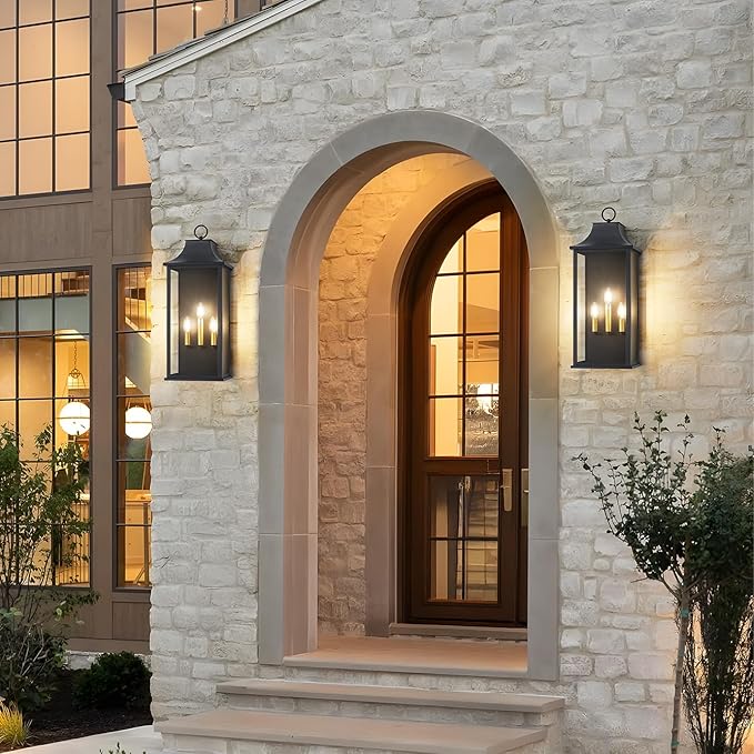 25" Outdoor Light Fixture Large Dusk to Dawn Outdoor Wall Lights, Black Exterior Light Fixture, Outside Coach Lights Wall Mount Waterproof Outside Light Fixtures for House Garage Porch Patio