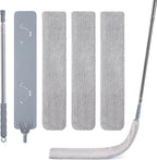 Skinny Duster with Extension Pole for Under Furniture, Under Appliance Cleaning Tool with 3 Microfiber Dusting Cloths, Retractable Flat Duster for Under Refrigerator, Tight Spaces, Gap