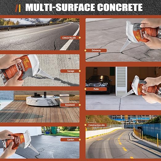 Cement Crack Filler 2Pack Grey, Self Leveling Cement Crack Sealant, High Elasticity Concrete Crack Filler Repair Sealer, Waterproof Caulking Glue for Driveway, Patio, Sidewalk, Garage Floor Repair