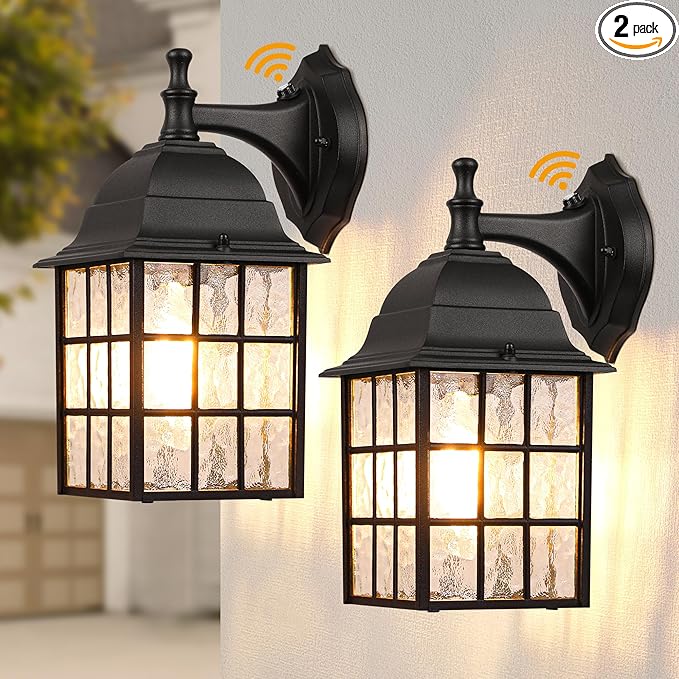 WIHTU 2-Pack Dusk to Dawn Outdoor Wall Lights, Sensor Exterior Light Fixtures, Porch Lights, Black Waterproof Wall Sconces, Outside Lighting for Garage, Front Door