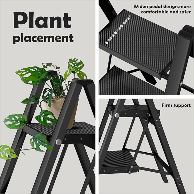 Taranta 2 Step Ladder,Aluminum Lightweight Folding 2 Step Stool with Anti-Slip Wide Pedal, 330lbs Capacity Step Ladder for Household,Kitchen,Office - Black