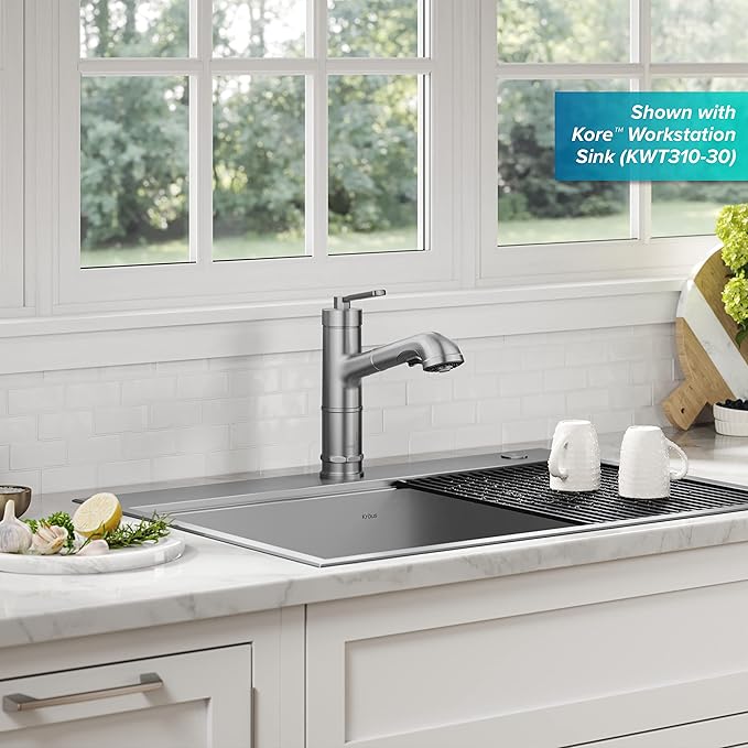 KRAUS Allyn Pull-Out Single Handle Kitchen Faucet in Spot-Free Stainless Steel, KPF-4103SFS