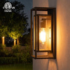 mirrea 14" Classic Outdoor Wall Sconce 1 Light in Rectangular Metal Frame and Clear Glass Shade Waterproof Porch Light Patio Light Pack of 2 (Matte Gray)