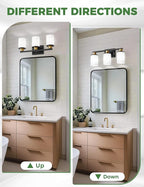 DORESshop Black and Gold Vanity Light, 3-Light Bathroom Light Fixture Over Mirror with Milk Glass Shade, Modern Vanity Lighting for Living Room Bedroom, ETL Listed