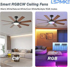 52 Inch Ceiling Fans with Lights, Brown Ceiling Fan with Light and Remote Control, Reversible DC Motor, 3CCT, Dimmable, Timer, Noiseless, Ceiling Fan for Bedroom Living Room, Indoor/Outdoor Use