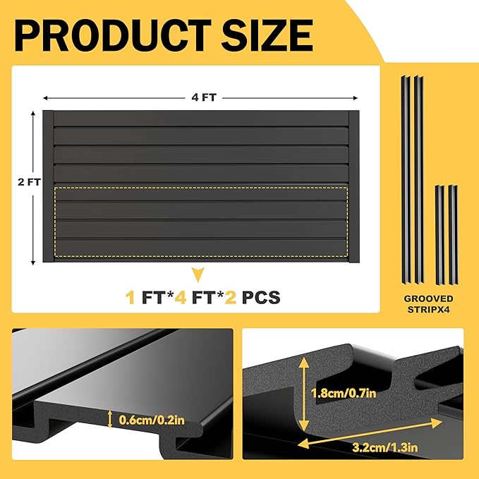 RORA Slat Wall Paneling Garage Slat Wall Storage Systems 2x4 ft Slatwall Black Heavy Duty Satwall for Tool Organization ,Pvc Slat Wall Panels,Fits for Storage and Display