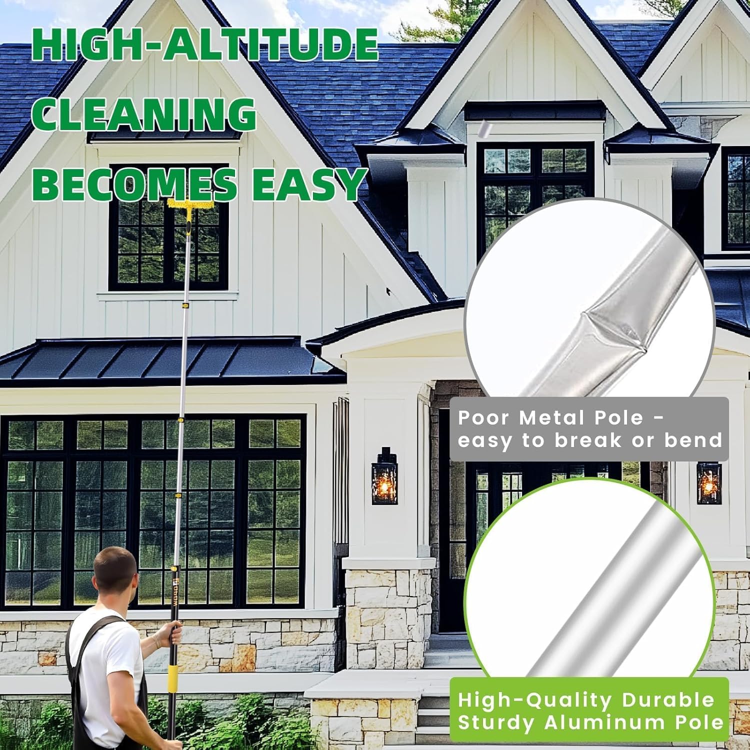 284'' Window Squeegee with Telescoping Extension Pole, 2 in 1 Shower Cleaning with Telescopic Pole, Extension Washing Tool with Rotating Head for Indoor/Outdoor High Window Glass