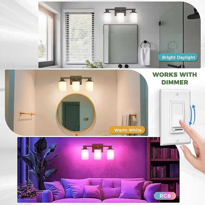 DORESshop 17 Inch Bathroom Light Fixtures, 3-Light Black Bathroom Vanity Light Over Mirror with Milk Glass Shade, Vanity Lights for Living Room Bedroom