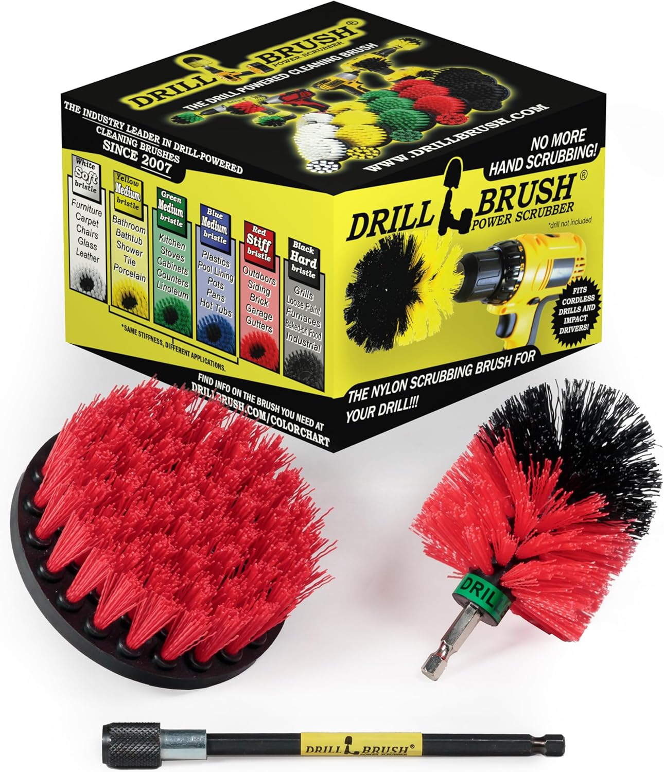 Cleaning Kit with Extension - Outside Patio and Deck Brush - Rust Tool Remover Brush - Concrete Swimming Pools Cleaner - Garden Fountain Brush Cleaner - Monuments and Headstones Restoration Brushes