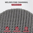 Cast Iron Cleaner Scrubber with Long Handle - Welded Fine Chain Mail Cast Iron Scrubber Brush-Chainmail Sponge Scrub Cleaning Tool to Clean Skillets, Pan,Griddle, Wok, Dutch Oven