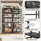 FOTOSOK 6-Tier Bamboo Shelf Set of 2, Bamboo Bookcase with Adjustable Shelves, Free Standing Storage Shelf Unit and Plant Flower Stand, Tall Large Bookshelf for Kitchen, Bathroom, Home Office, Vintage