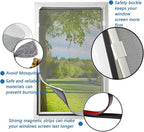 DIY Magnetic Window Screen Replacement Adjustable Mesh Screen with Magnets Fits 72"Hx48"W Black Frames with Grey Fiberglass Screen