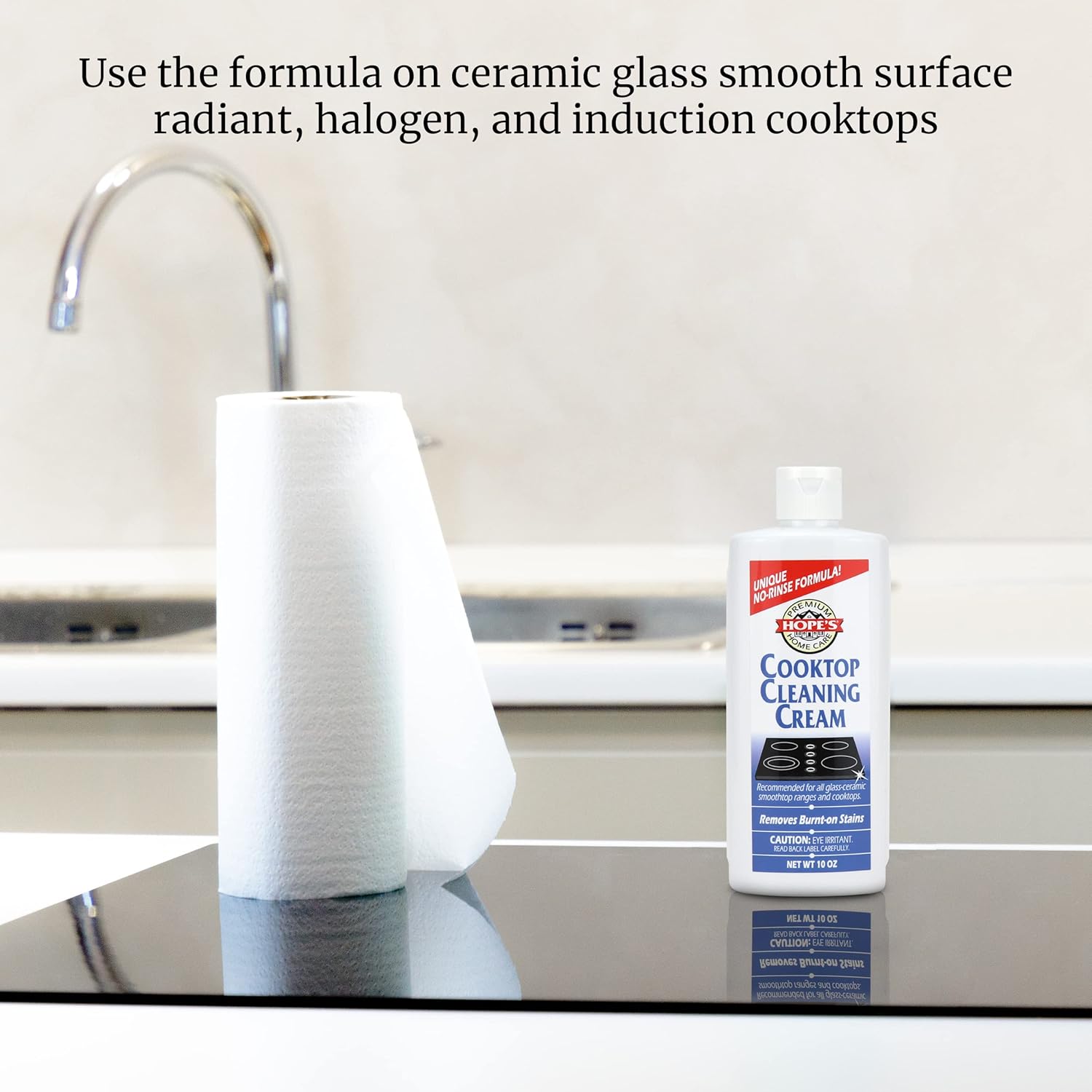 HOPE'S Cooktop Cleaning Cream, Fast Acting No-Rinse Cooktop Cleaner for Glass Ceramic Cooktops and Stoves, Removes Burnt-on Stains, 10 Oz Net Weight (8 Fl Oz), Pack of 1