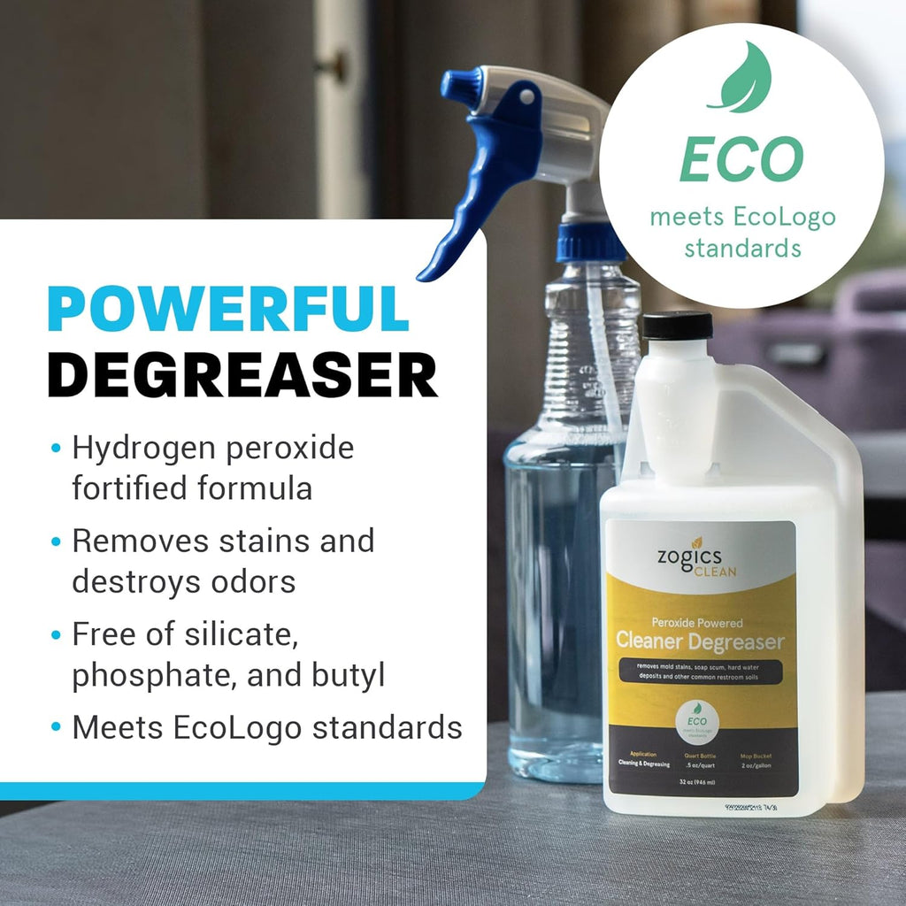 Zogics Peroxide Powered Cleaner Degreaser, Case of 6-32 oz Bottles - Each Bottle Makes up to 8 Gallons - Meets ECOLOGO Standards