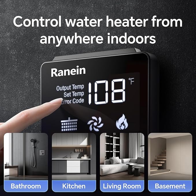 Ranein Natural Gas Tankless Water Heater, Outdoor Max 7.4 GPM, 190,000 BTU Instant Hot Water Heater